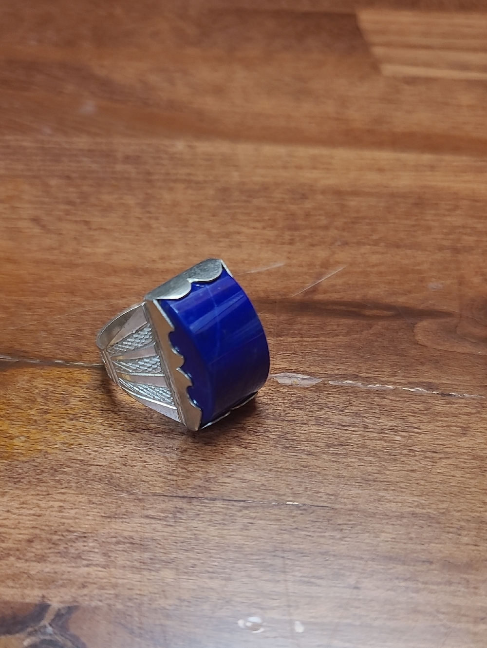 Statement Silver Ring with Deep Blue, Lapis Lazuli, Size 10